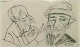 Max Beckmann, Rauchender Mann im Profil und Kopf mit Hut en face, 1922, Pencil drawing