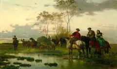 Reiter und Fuhrwerk im Moor by Julius Noerr, 1875, Oil on canvas, sold Dec 2003