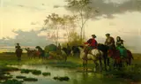 Julius Noerr, Reiter und Fuhrwerk im Moor, 1875, Oil on canvas