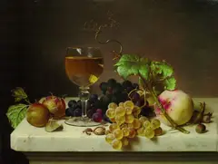Johann Wilhelm Preyer, Stillleben mit Weinglas und Früchten, 1864, Oil on canvas