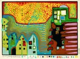 Flooded sleep by Friedensreich Hundertwasser, 1973, Woodcut printed in colours, sold Oct 2003