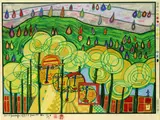 The rain falls far from us by Friedensreich Hundertwasser, 1972, Woodcut printed in colours, sold Oct 2003