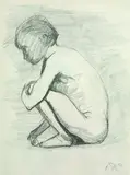 Paula Modersohn-Becker, Hockender Mädchenakt, 1898, Pencil drawing