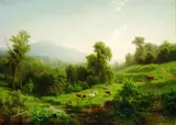 Morgenstimmung in gebirgiger Landschaft by Jacobus Nicolas Tjarda von Starkenborgh, Oil on canvas, sold Oct 2003