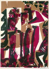Paar by HAP Grieshaber, 1957, Woodcut printed in colours, sold Oct 2003