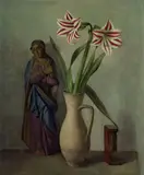 Herbert Böttger, Madonnenfigur mit Lilien, Oil on canvas