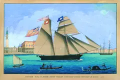 Giovanni Luzzo, Schooner Earl of Devon, Henry Tonkin commander, Leaving the Port of Venice 1845, 1845, Watercolour
