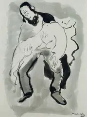 Emmanuel Mané-Katz, Mann mit sterbender Frau auf den Armen, Brush and Indian ink drawing