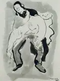 Emmanuel Mané-Katz, Mann mit sterbender Frau auf den Armen, Brush and Indian ink drawing