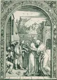Joachim und Anna unter der goldenen Pforte by Albrecht Durer, 1504, Woodcut, sold Oct 2003