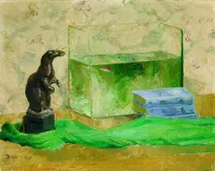 Robert Breyer, Stillleben mit Otterskulptur und Aquarium, 1910, Oil on canvas