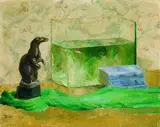 Robert Breyer, Stillleben mit Otterskulptur und Aquarium, 1910, Oil on canvas
