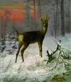 Johann Siegwald Dahl, Rehbock in winterlicher Waldlandschaft, 1880, Oil on panel