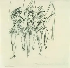 Georg Tappert, 3 Girls, 1922, Charcoal drawing