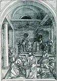 Der zwölfjährige Jesus im Tempel by Albrecht Durer, 1503, Woodcut, sold Oct 2003