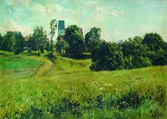 Albert Spethmann, Landschaft mit Kirche bei Dachau, 1926, Oil on canvas