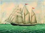 Englischer Schiffsporträtist, Dreimastschoner "Nanna Capt. Madsen", Oil on cardboard