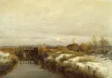 August Schlueter, Winterlandschaft mit Bauernhaus an einem Flusslauf, Oil on canvas