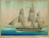 Spanischer Schiffsporträtist, "La Ferrolana" den Hafen von Mahón verlassend (La Ferrolana saliendo del puerto de Mahon), 1849, Watercolour