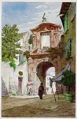 Karl (Carl) Schuster, Straße in Sevilla, 1890, Watercolour