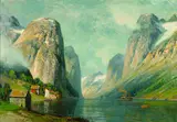 Johannes Harders, Norwegischer Fjord mit Dampfschiff, Oil on canvas