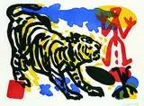Tiger und Figuren by A. R. (d. i. Ralf Winkler) Penck, Aquatint printed in colours, sold Oct 2003