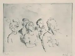 2 Bll.: Im Nachtzug. Im Beethoven-Konzert by Emil Orlík, 1920, Aquatint, sold Oct 2003