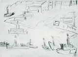 Gabriele Münter, 2 Bll.: Bei der Schleuse Stockholm. Zwei Bäume, Etching