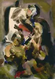 Walter Jacob, 2 Bll.: Am Tisch. Entwurf zum "Familienbild", 1950, Chalk drawing