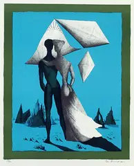 Mac Zimmermann, Liebespaar mit Himmelskörpern, 1966, Lithograph printed in colours