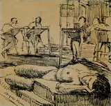Jacques Villon, Dans l'atelier, Pen and Indian ink drawing