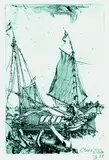 Horst Janssen, Segelschiff nach Backhuysen, 1988, Etching