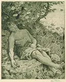 Hans Thoma, 2 Bll.: Schlafender Hirte. Lauterbrunnertal, Etching