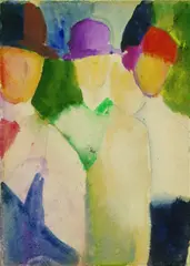 August Macke, Zwei Männer mit Frau (klein), 1913, Watercolour