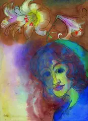 Emil Nolde, Frauenporträt mit Lilie, 1930, Watercolour