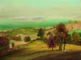 Otto Dix, Bodenseelandschaft mit Kartoffelernte und Blick auf die Reichenau