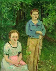 Doppelbildnis Nina und Wolfgang Slevogt (Kinder im Wald) by Max Slevogt, 1917, Oil on canvas, sold Jun 2003