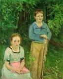 Max Slevogt, Doppelbildnis Nina und Wolfgang Slevogt (Kinder im Wald), 1917, Oil on canvas