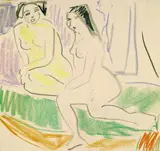 Zwei weibliche Akte im Atelier by Ernst Ludwig Kirchner, 1910, Oil crayon, sold Jun 2003