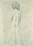 Otto Mueller, Stehender weiblicher Rückenakt, 1925, Oil crayon