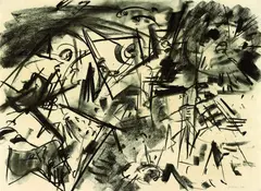 Komposition by Emilio Vedova, 1954, Charcoal drawing, sold Jun 2003