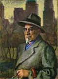 Eugen Spiro, Selbstportrait im Central Park N.Y, 1954, Oil on cardboard