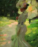 Leo Putz - Umkreis, Frau mit Sonnenschirm, 1900, Oil