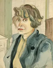 Elfriede Lohse-Wächtler, Im blauen Kittel - Selbstporträt IV, 1929, Watercolour