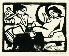 Erich Heckel, Zwei Mädchen im Atelier, 1910, Woodcut