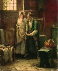 Edward Portielje, Abschiedsszene, Oil on panel