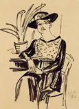 Max Pechstein, Sitzende Dame mit Hut, 1917, Indian ink drawing