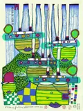 Pazifikdampfer by Friedensreich Hundertwasser, 1986, Woodcut printed in colours, sold Jun 2003