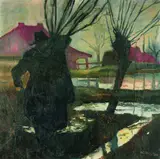 Hans Jürgen Kallman, Landarzt vor dem Dorf, Oil on canvas