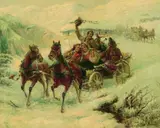 Pjotr Stojanow, Brautfahrt im Schnee, Oil on canvas